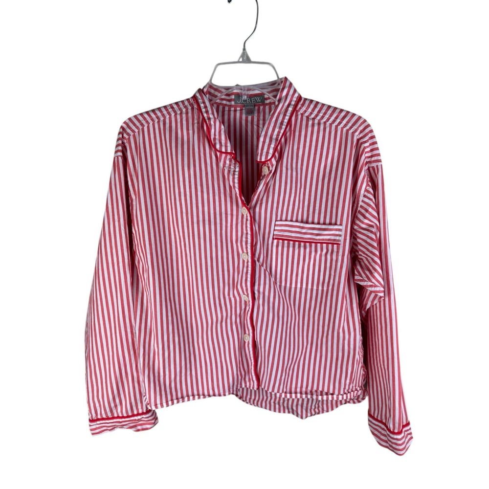 J. Crew Pajama Set Women Red White Stripe Cotton Two Piece Set Size S